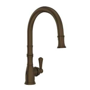 Georgian Era Single Handle Pull Down Sprayer Kitchen Faucet with Secure Docking, Gooseneck in English Bronze