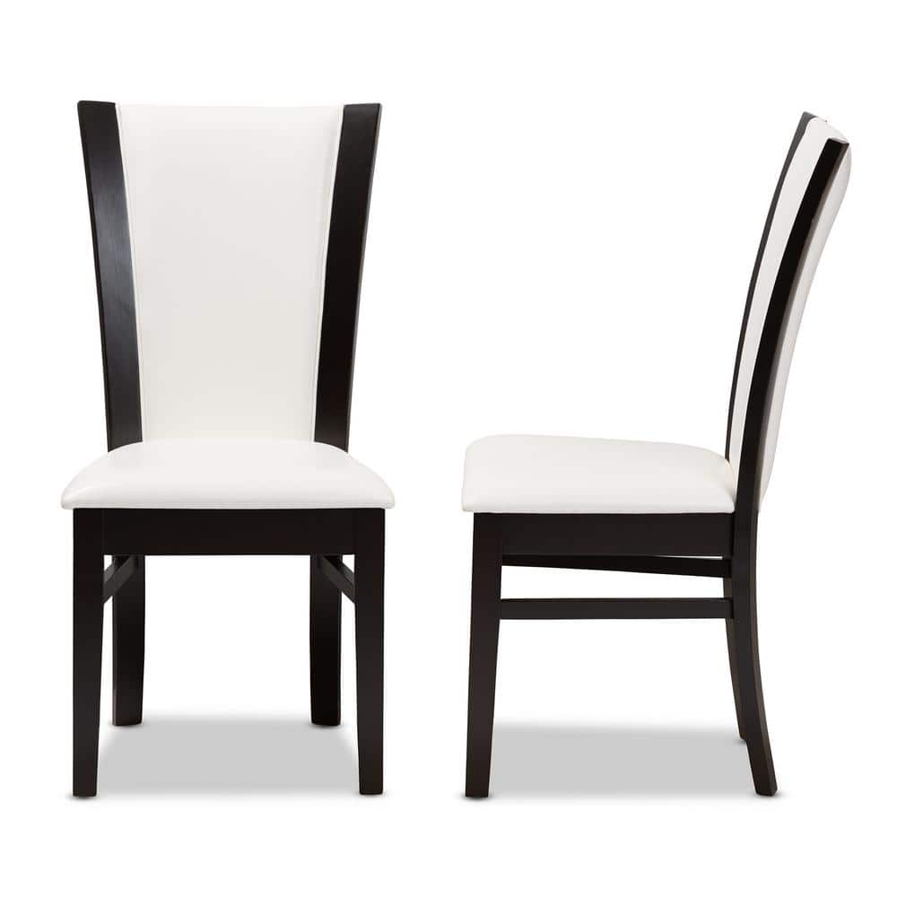 Adley White Faux Leather and Dark Brown Wood Parsons Side Chair Set