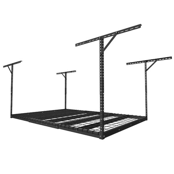 FLEXIMOUNTS Max Series 48 in. W x 72 in. D x 22-40 in. H Black Heavy Duty Ceiling Mounted Overhead Garage Storage Rack