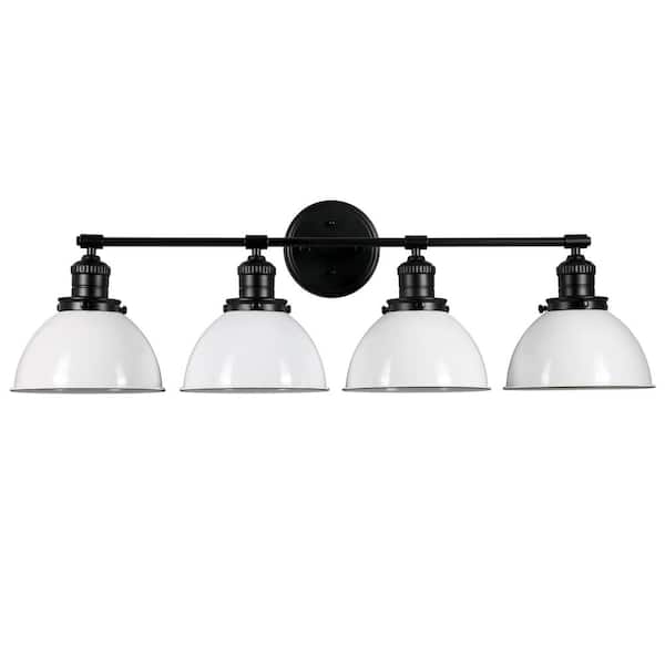 Design House Savannah Farmhouse 34.25 in. W 4-Light Matte Black Indoor Bathroom Vanity Light with White Metal Shades