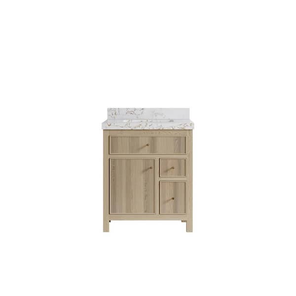 Willow Collections Sonoma Oak 30 in. W x 22 in. D x 36 in. H Single Sink Bath Vanity Center in White Oak with 2 in. Viola Gold Qt. Top