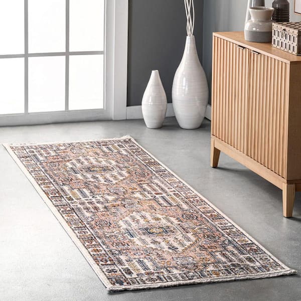 3 ft. x 8 ft. Beige Essence Traditional Bordered Indoor Runner Rug