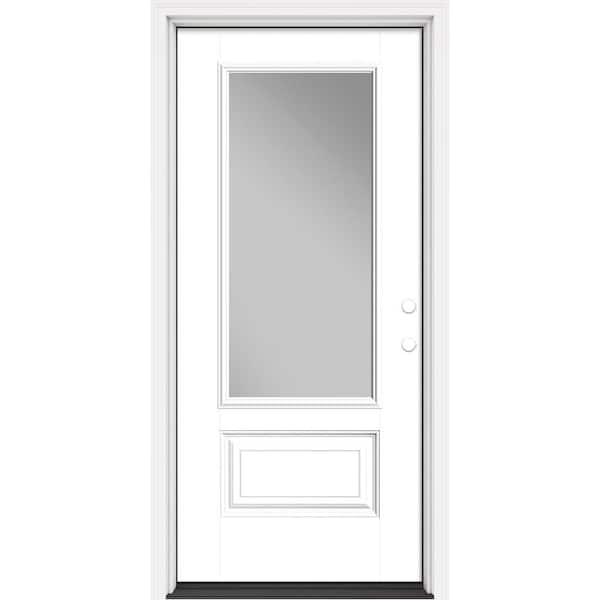 Masonite Performance Door System 36 in. x 80 in. 3/4 Lite Clear Left-Hand Inswing White Smooth Fiberglass Prehung Front Door
