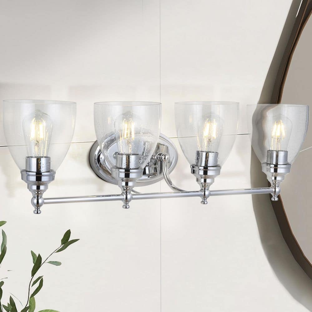 JONATHAN Y Marais 30 in. 4-Light Metal/Glass LED Chrome Wall Sconce ...