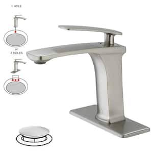 Single Hole Single Handle Bathroom Faucet With Deck Plate in Brushed Nickel
