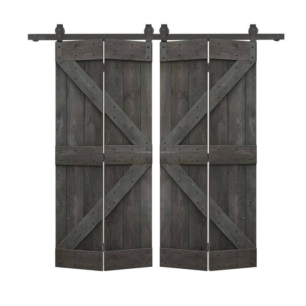 56 in. x 80 in. K Series Solid Core Carbon Gray Stained DIY Wood Double Bi-fold Doors with Sliding Hardware Kit price history on PriceWatchPro