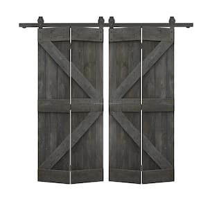 60 in. x 84 in. K Series Solid Core Carbon Gray Stained DIY Wood Double Bi-Fold Barn Doors with Sliding Hardware Kit