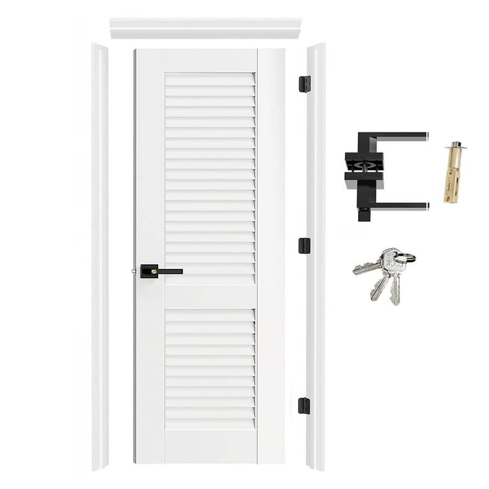 TENONER 24 in. x 80 in. Primed Wood Louvered Door with Quick Assemble ...