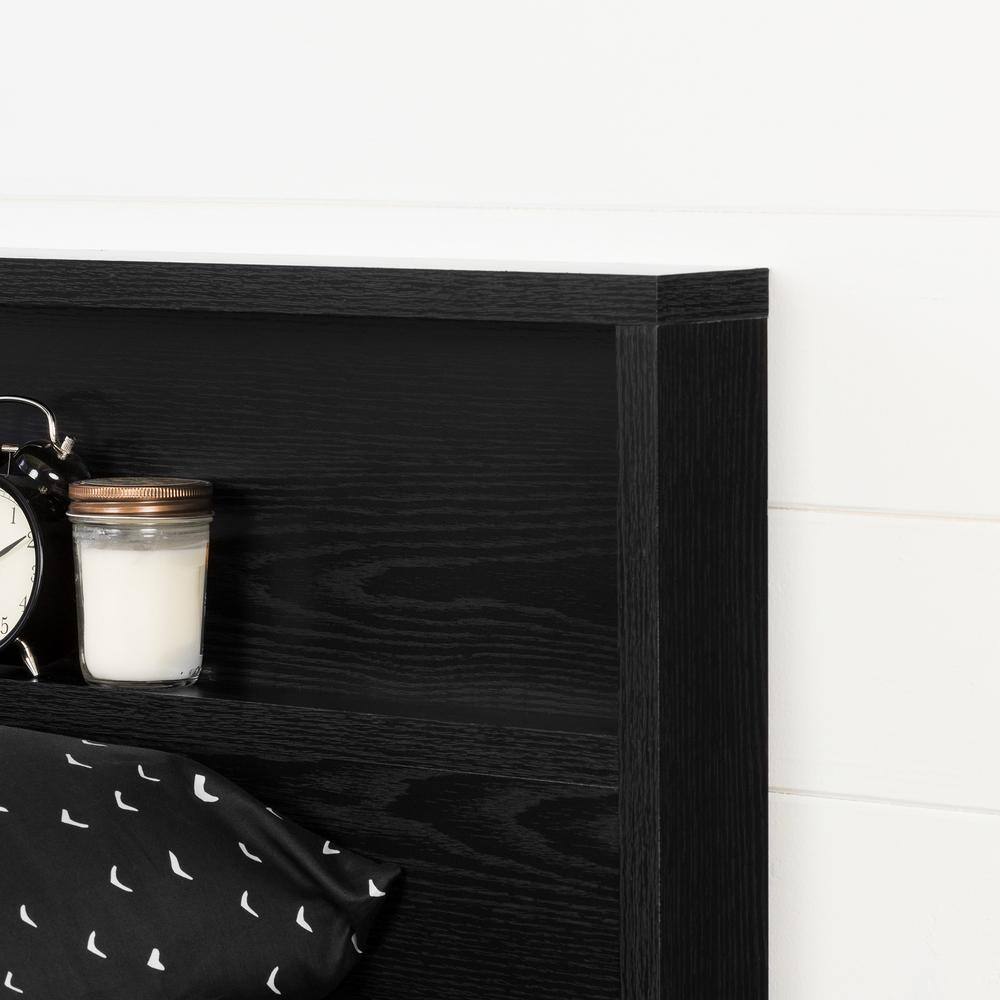 Black Oak Full/Queen Headboard with Storage Shelf