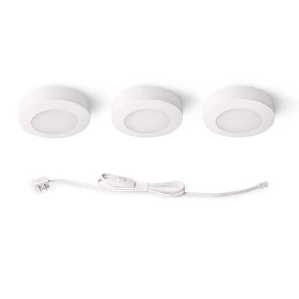 3-Light Plug-In LED White Puck Light Kit with CCT Changing (2700K/3000K/4000K)