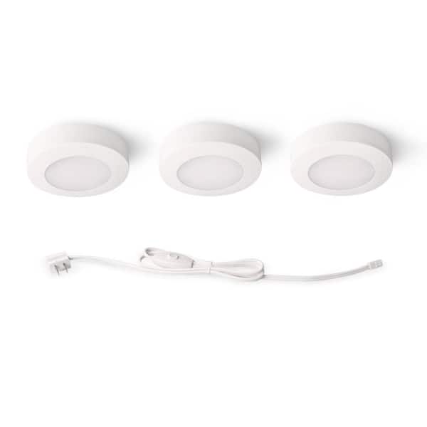 Commercial Electric 3-Light Plug-In LED White Puck Light Kit with CCT Changing (2700K/3000K/4000K)