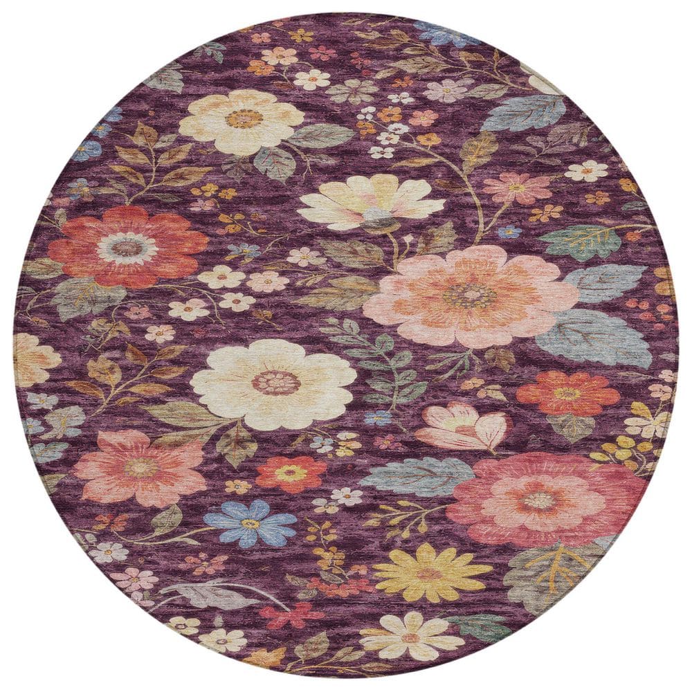 Chantille Machine Washable Indoor/Outdoor Abstract ACN2945 Plum 8 ft. x 8 ft. Round Rug price history on PriceWatchPro