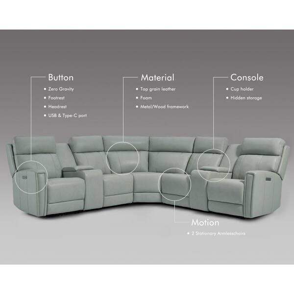 Ellesophas Rhett 116 in. Genuine Leather Power Recliner