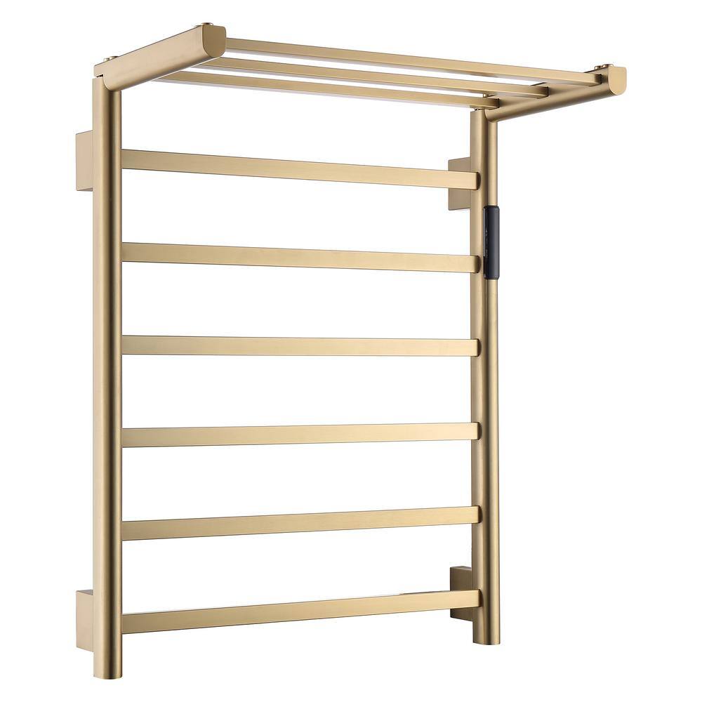 Foldable 9-Towel Holders Screw-in Plug-in and Hardwire Towel Warmer in Gold