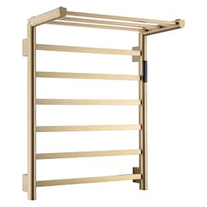 Foldable 9-Towel Holders Screw-in Plug-in and Hardwire Towel Warmer in Golden Brushed