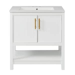 30 in. W Freestanding Bath Vanity in White with White Ceramic Top and Versatile Storage