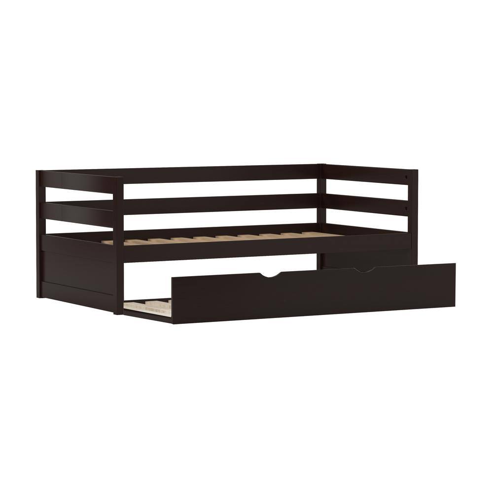 Twin Brown Pine Wood Daybed with Trundle