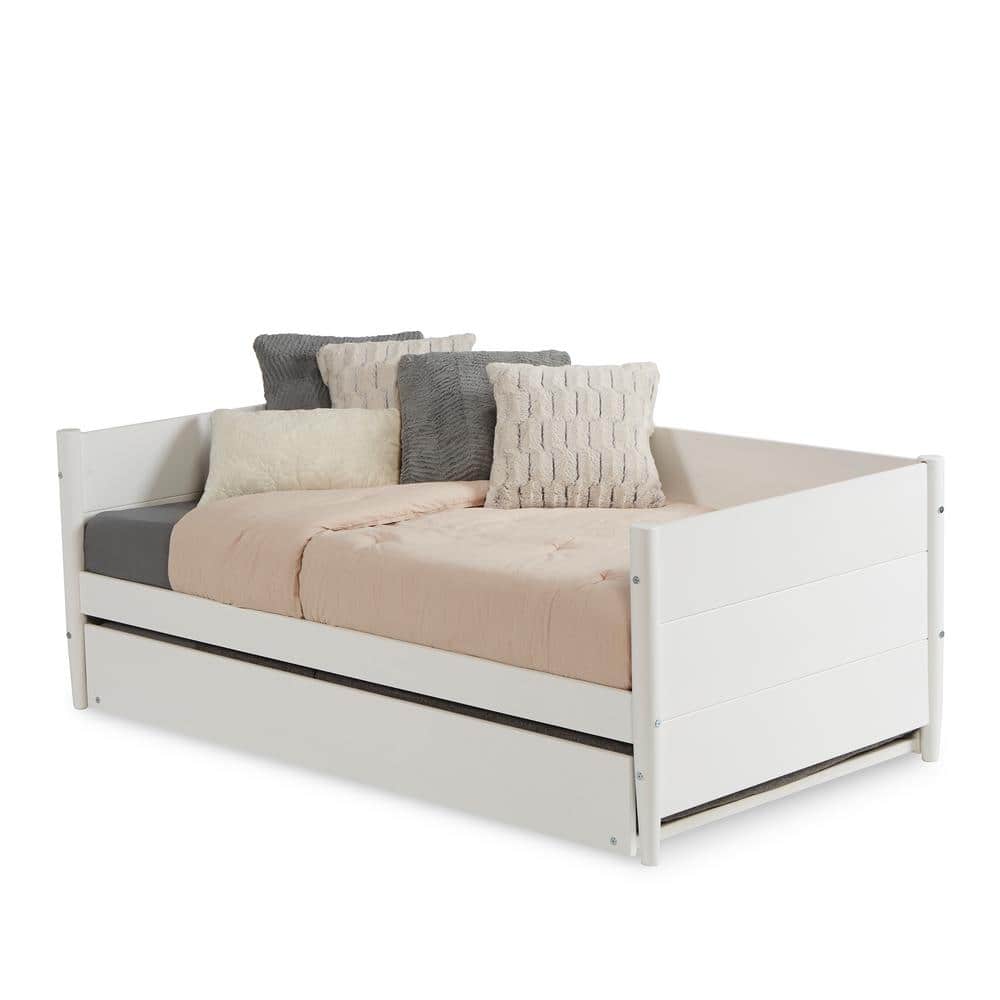 White Twin Wood Daybed with Trundle and Slats