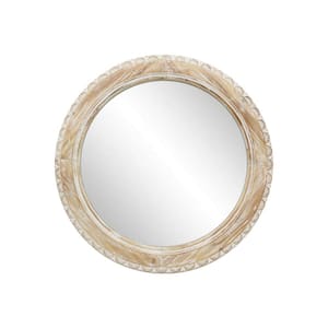 29.5 in. W x 29.5 in. H Round Natural Wood and White Framed Wall Mirror