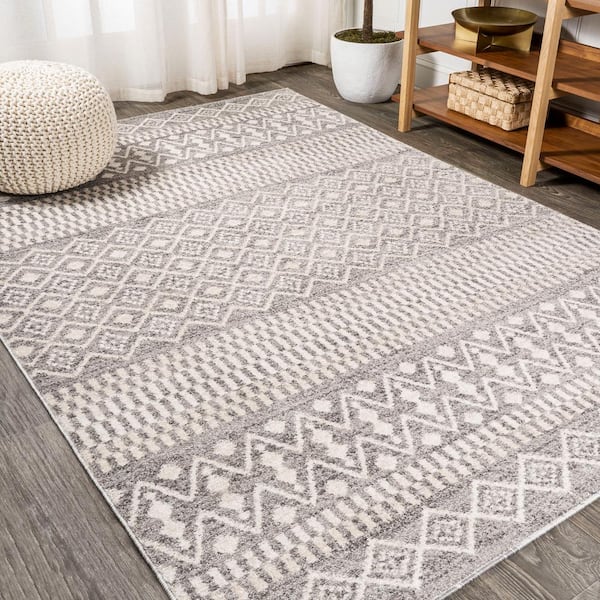 Ifrane Berber Geometric Stripe Gray/Cream 3 ft. x 5 ft. Area Rug