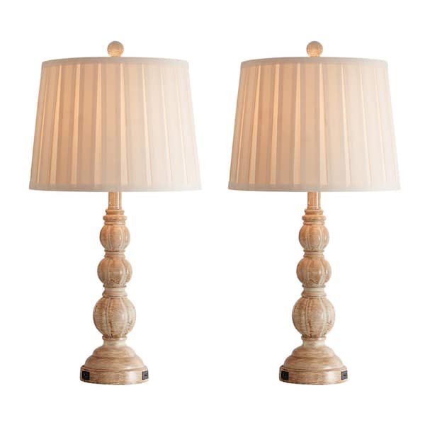 CIPACHO 26 in. Beige Indoor Resin USB Table Lamp with Lampshade (Set of 2)