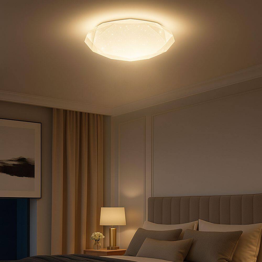 16 in. Diamond White Ceiling Light Integrated LED Flush Mount 5CCT and RGB Selectable with Remote for Bedroom (1-Pack) price history on PriceWatchPro
