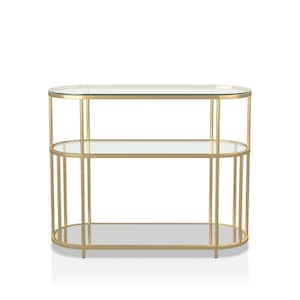Harmark 42 in. Gold Coating Specialty Glass Top Console Table
