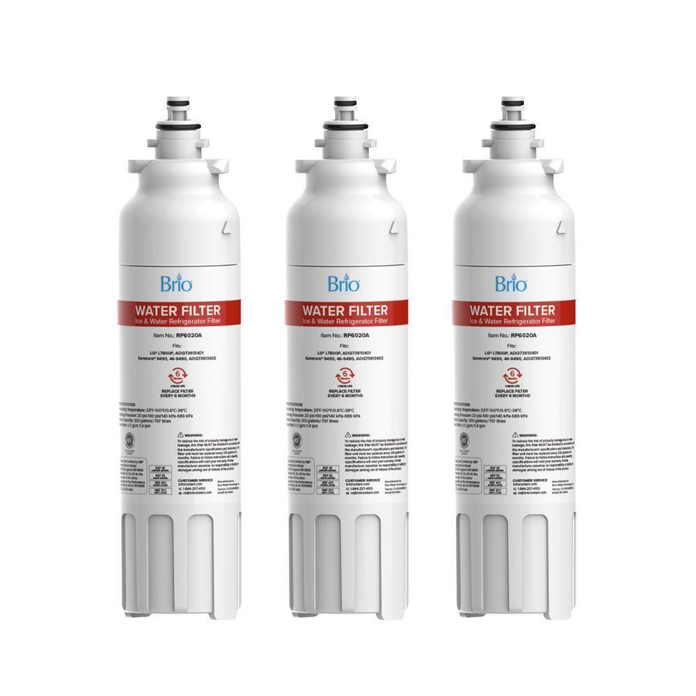 Brio 6020A Refrigerator Water Filter Replacement 3-Pack for LG LT800P, ADQ73613401 Kenmore 9490,46-9490,469490