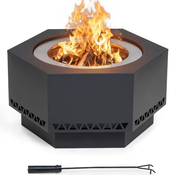 28-Inch Hexagonal Smokeless Fire Pit with Dual Airflow System Gray 1-Piece