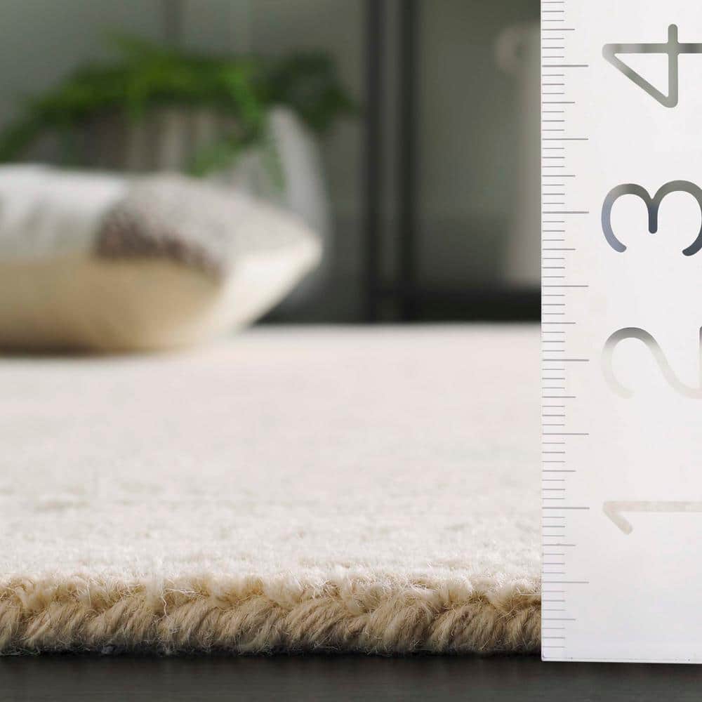 Ivory and Beige Tufted Wool Abstract Runner Rug