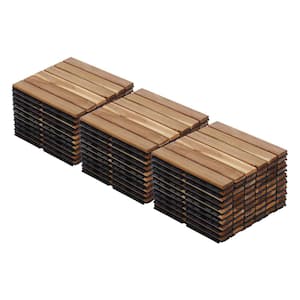 30-Piece Light Brown Interlocking Deck Tiles, 12 in.  Square Acacia Hardwood Striped Pattern Outdoor Flooring Tiles