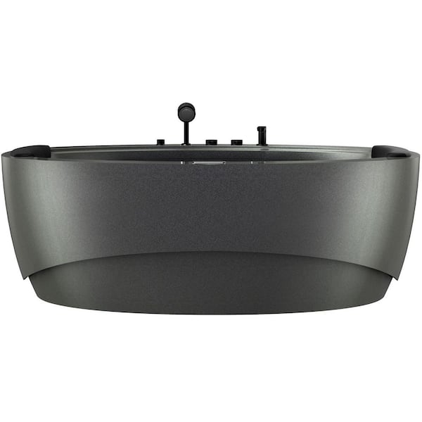 74.8 in. x 44.9 in. Oval Center Drain Combination Whirlpool Water/Air Bathtub - Tub filler - Waterfall - Lights in Green