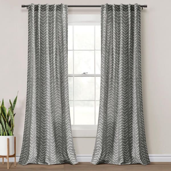 HOMEBOUTIQUE Hygge Modern Arrow 40 in. W x 84 in. L Linen Look Light Filtering Window Curtain Panels in Dark Gray