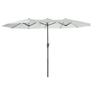 15 ft. x 9 ft. Market Double-Sided Patio Umbrella Extra-Large Waterproof Twin Umbrellas with Easy Crank in Beige Canopy