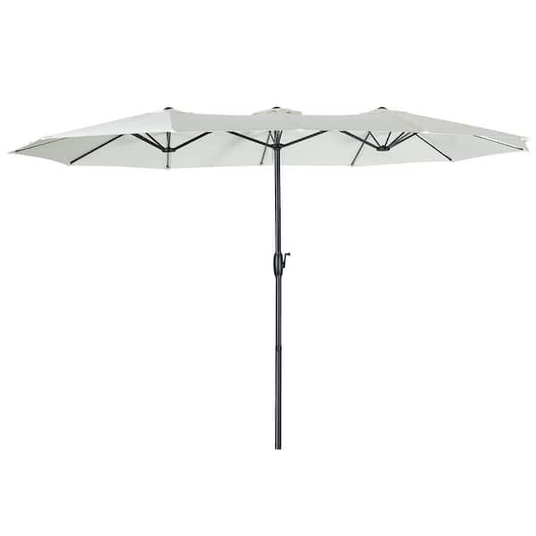 JUSKYS 15 ft. x 9 ft. Market Double-Sided Patio Umbrella Extra-Large Waterproof Twin Umbrellas with Easy Crank in Beige Canopy