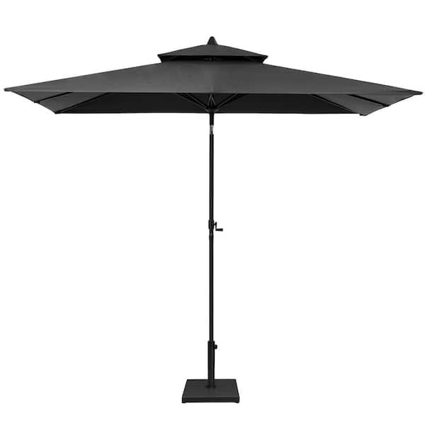 10 ft. x 6.5 ft. Rectangular Metal Market Crank and Tilt Patio Umbrella in Black with 55 lbs. Cement Umbrella Base