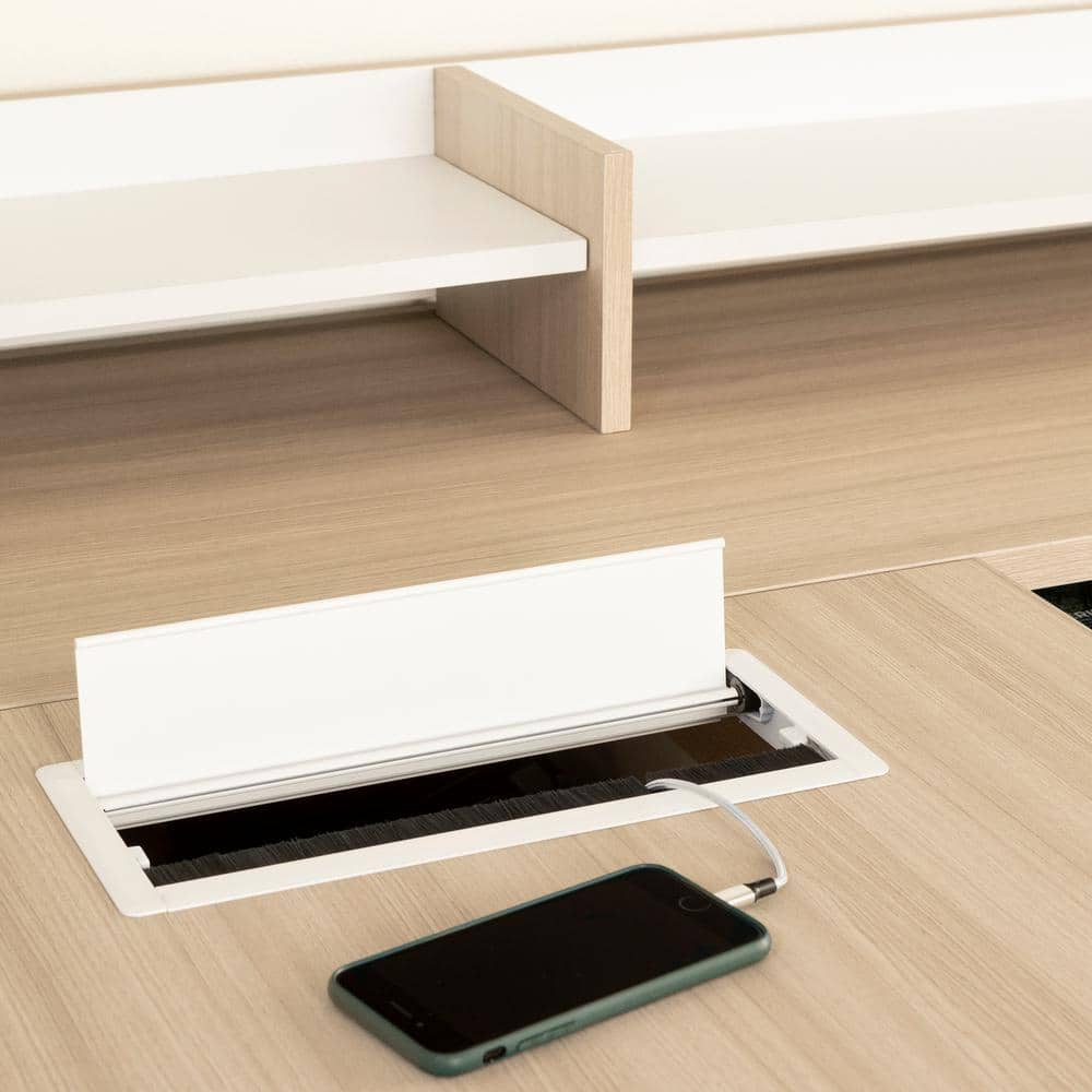 Soft Elm and White Executive Corner Desk with Hutch and Power Outlets