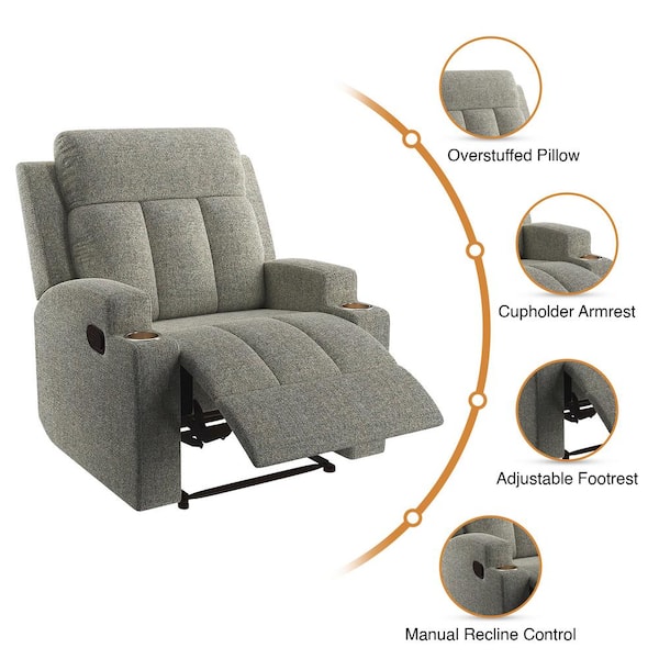 Easy Assembly Living Room Chairs Recliner Chair with Back Support Reading Chair with Footrest Ottomanson Fabric: Gray Polyester