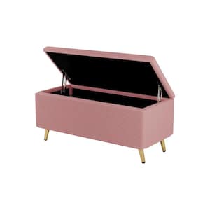 Pink 38 in. Corduroy Upholstered Bedroom Bench with Metal Legs, Modern Storage Bench Ottoman Footrest for Living Room