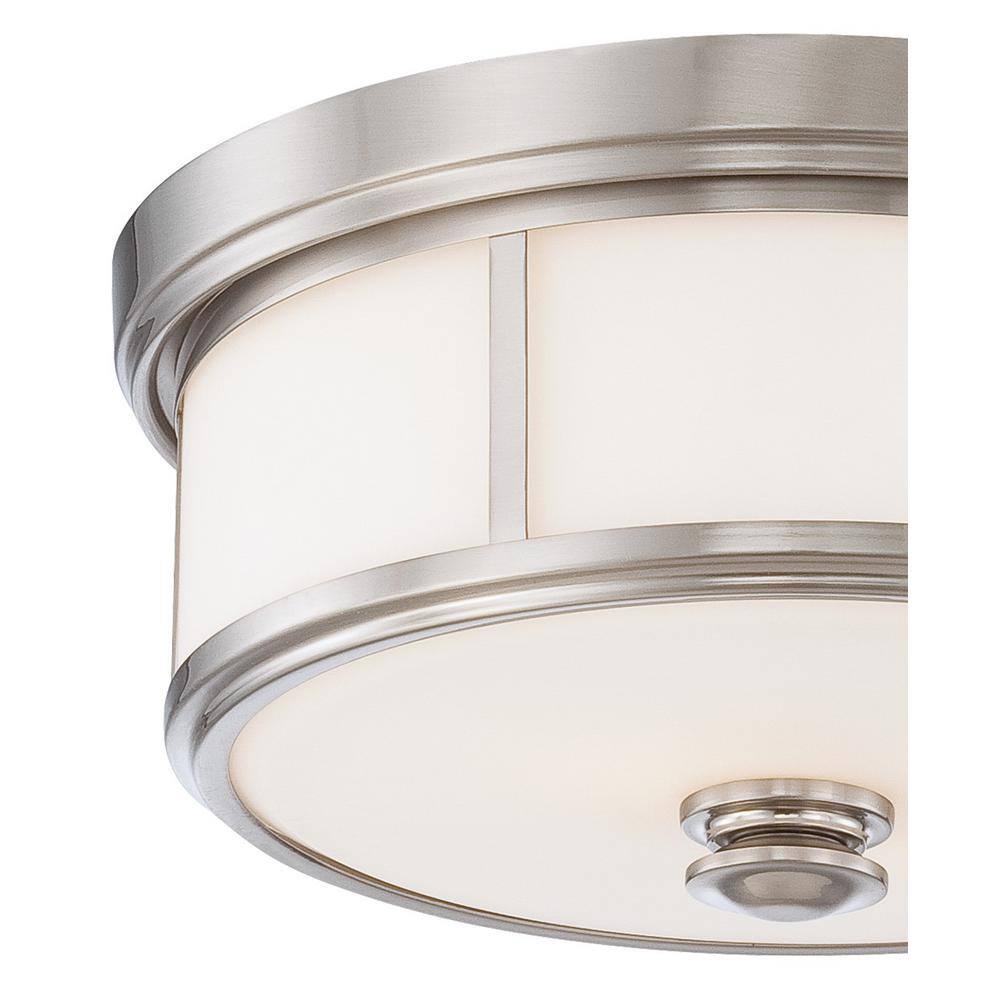 Elegance Brushed Nickel Flush Mount with Etched Opal Glass, 2-Light