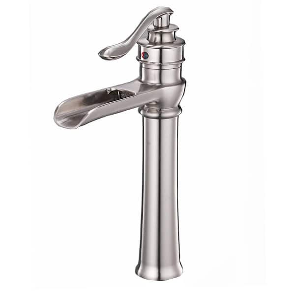 BWE Waterfall Single Hole Single-Handle Vessel Bathroom Faucet With Supply Line in Brushed Nickel