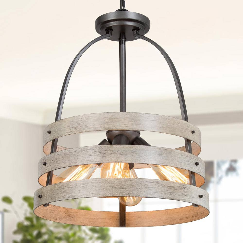 LNC Tiered Pendant Light, Faux Wood Drum 4-Light Farmhouse Chandelier  Rustic Kitchen Island Pendant Hanging Light BZNYBBHD13979W7 - The Home Depot