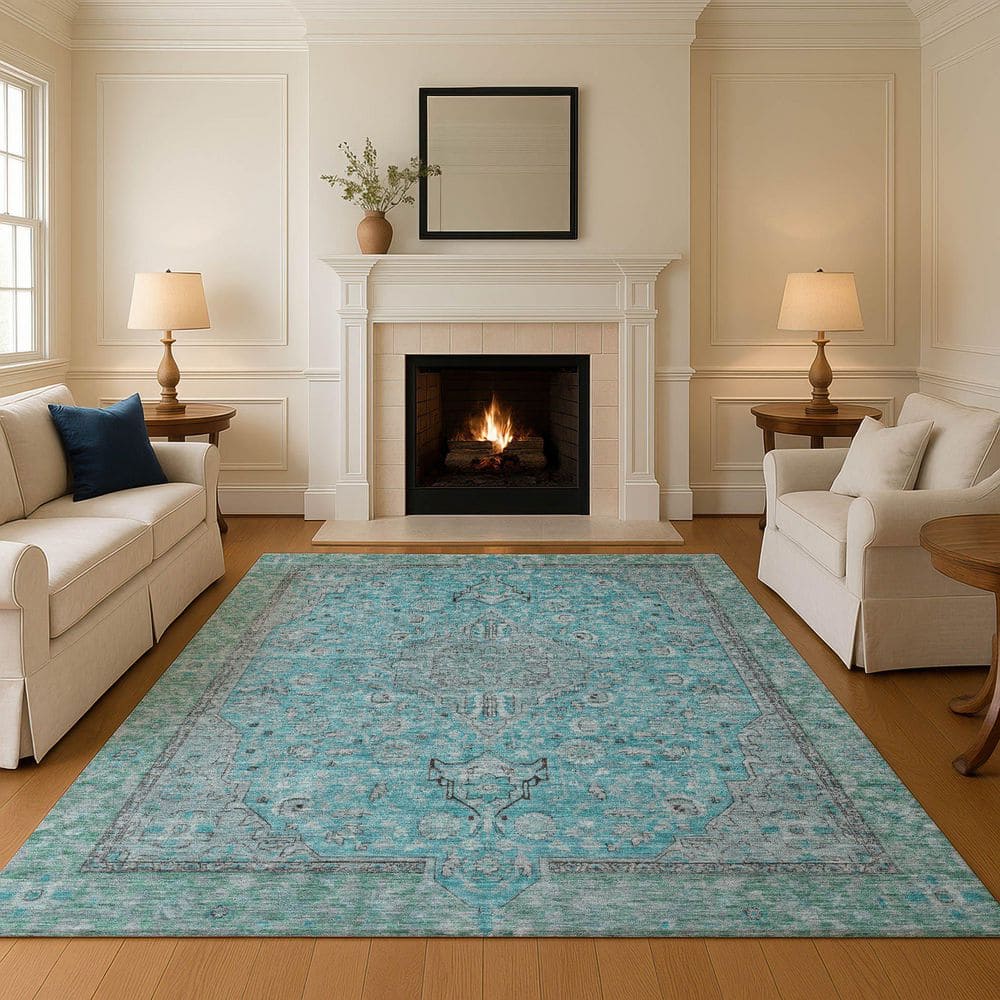 Mayfield Premium Machine Washable Abstract AMF1651 Aqua 10 ft. x 14 ft. Area Rug price history on PriceWatchPro