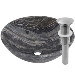 Stone Vessel Sink in Black Lunar Marble with Umbrella Drain in Brushed Nickel