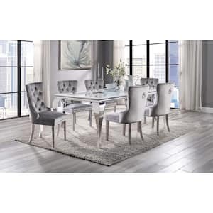 Billinghurst 7-Piece Rectangle Glass Top White and Gray Dining Table Set