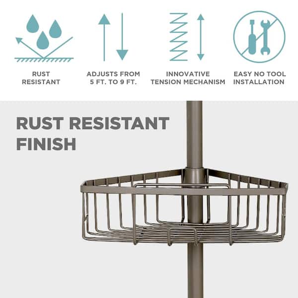 Zenna Home Tension Pole Rust Resistant Corner Shower Caddy in Satin Chrome  2140ALK - The Home Depot