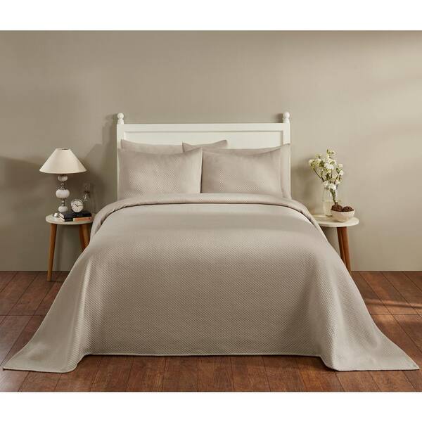 Better Trends Sophia Collection in Diamond Design Tan King Cotton Blend Matelasse Weave Bedspread