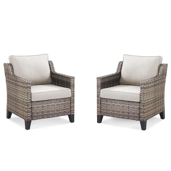 2-Piece Wicker Patio Conversation Set Outdoor Lounge Chair, Chat Set with Beige Cushions