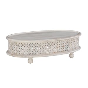 Elia 42 in. White 12 in. H Oval Hand-Carved Mango Wood Coffee Table