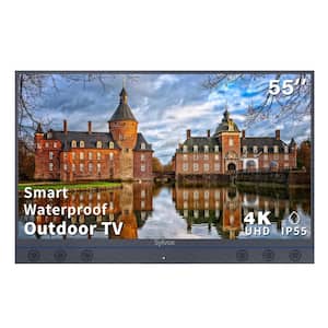 55 in. Outdoor TV, All-in-one Android Smart HDTV with Audio System 4K UHD1000 Nits Partial Sun Outdoor Television IP55